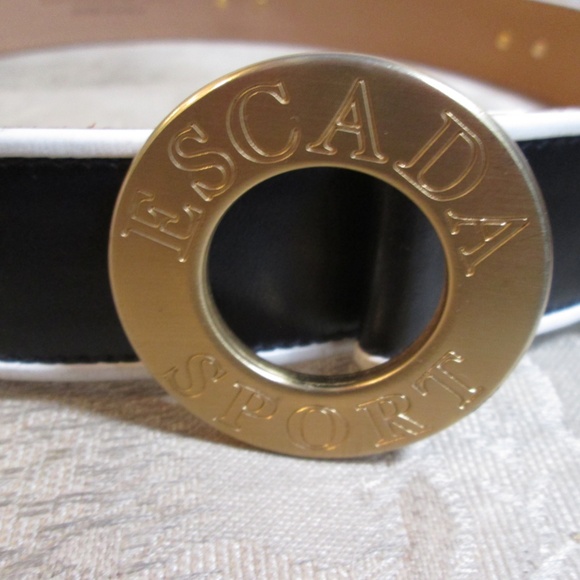Vtg ESCADA black Leather WOMEN'S BELT with studs Sz 28 .... Made in GERMANY